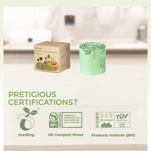 1.2-1.6 Gallon Compostable Bags with Handles, 100 Count Small Biodegradable Kitchen Waste Bags for Countertop Bin
