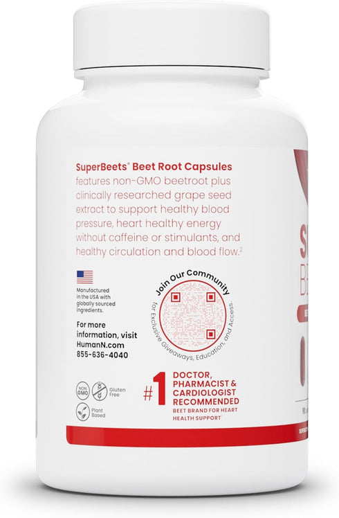 humanN SuperBeets Beet Root Capsules 1000mg 90 Count for Nitric Oxide Production and Blood Pressure Support