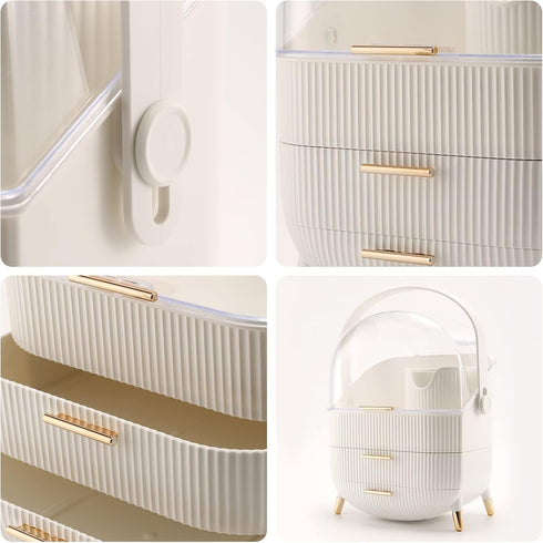 Makeup Organizer, Waterproof 2-Layer Cosmetics Display Case, Skincare Storage Box (White A)