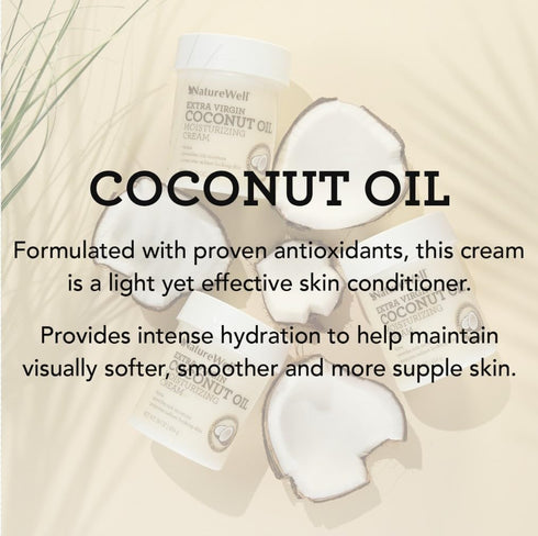 NATURE WELL Extra Virgin Coconut Oil Moisturizing Cream, 10oz for Face, Body & Hands, Anti-Aging