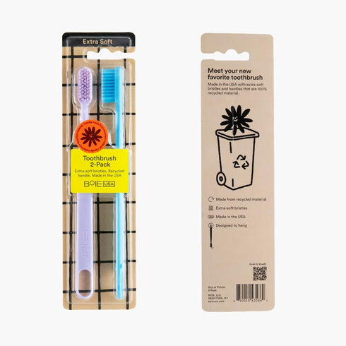 Pack 2 100% 2-Pack Boie USA Extra Soft Toothbrush of - with Recycled Handles - Gentle on Sensitive Teeth and Gums, Made