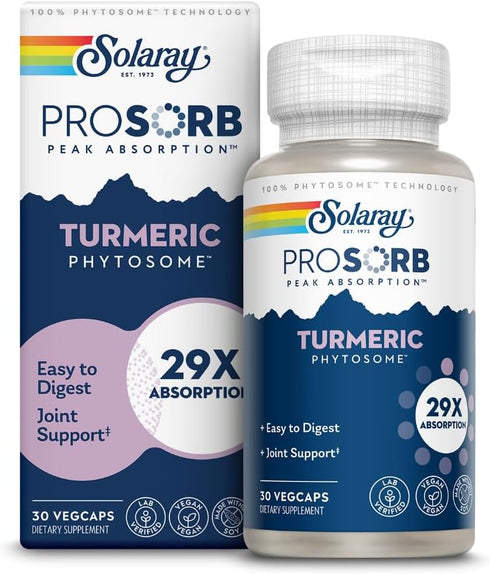 SOLARAY Turmeric Phytosome 500 mg - 29X Absorption Curcumin Supplements - Easy-to-Digest Turmeric Capsule for Joint Support - Vegan and Made without Soy - 60-Day Guarantee - 30 Servings, 30 VegCaps