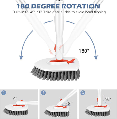 SetSail Floor Scrub Brush, 3-In-1 Tile Tub Floor Scrubber with 52-inch Adjustable Long Handle and 3 Detachable Brush