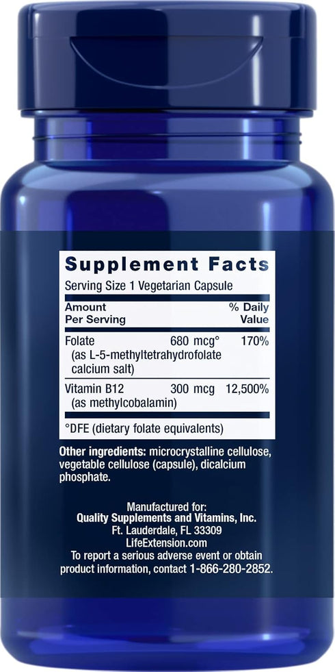 Life Extension BioActive Folate & Vitamin B12, 150 Vegetarian Capsules, Non-GMO, Gluten Free Supplement