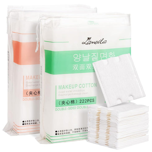Noverlife 444PCS Makeup Cotton Pads, Facial Eye Makeup Remover Pads, Natural Premium Square Cotton Puff, Double-Side Save Water Soft Gentle Makeup Tools