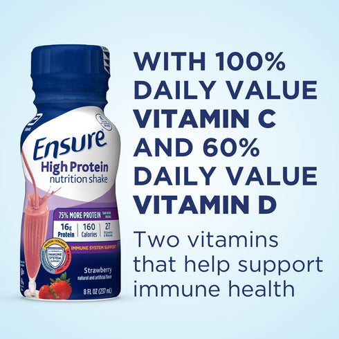 Ensure High Protein Nutritional Shake, 16g Protein, Meal Replacement, Strawberry, 8 Fl Oz (Pack of 24)