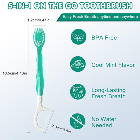 5 in 1 Disposable Mini Toothbrushes, Portable Travel Toothbrush, 24 Packs, Prepasted Oral Care Mint
