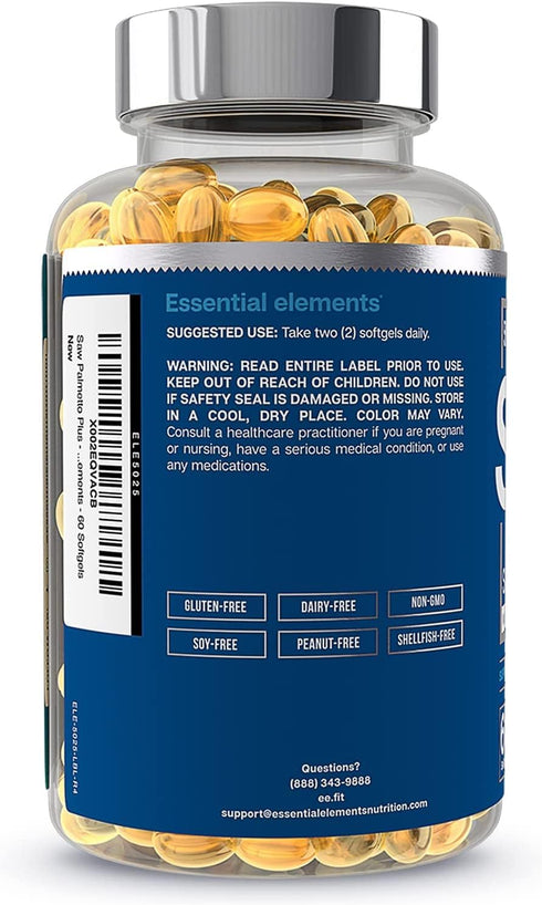 Essential Elements Saw Palmetto Plus - Prostate Health Supplement for Men with Pumpkin and Cranberry Seed Oil, 120