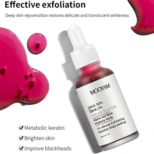 Peeling Solution AHA 30% + BHA 2% Exfoliating Facial Serum Chemical Peel for Face Fighting Blemishes Reduces Pore Congestion and Fine Lines, 1.0Fl Oz/30ml (1 PCS)