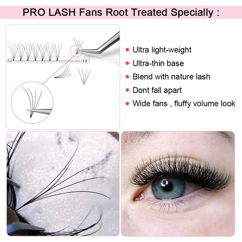 Premade Fans Eyelash Extensions, 4D 6D 8D Short Stem Volume Lash Extensions, Pre-made Lash Fans C D Curl 9-15 MIX