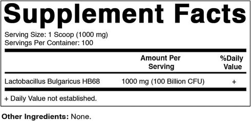 Vitamatic Lactobacillus Bulgaricus Probiotic Powder, 100 Gram (3.5 OZ), Digestive Health Support, 100 Servings