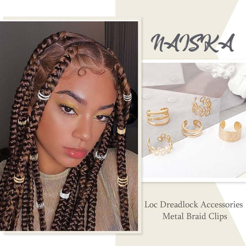 NAISKA 15PCS Hair Jewelry, Braid Beads and Accessories, Non-Piercing Ear Clip, Beard Beads for Women and Men