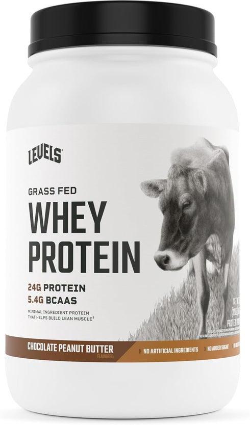 Levels Grass Fed Whey Protein Powder - No Artificials, 24G Protein, Chocolate Peanut Butter, 2LB