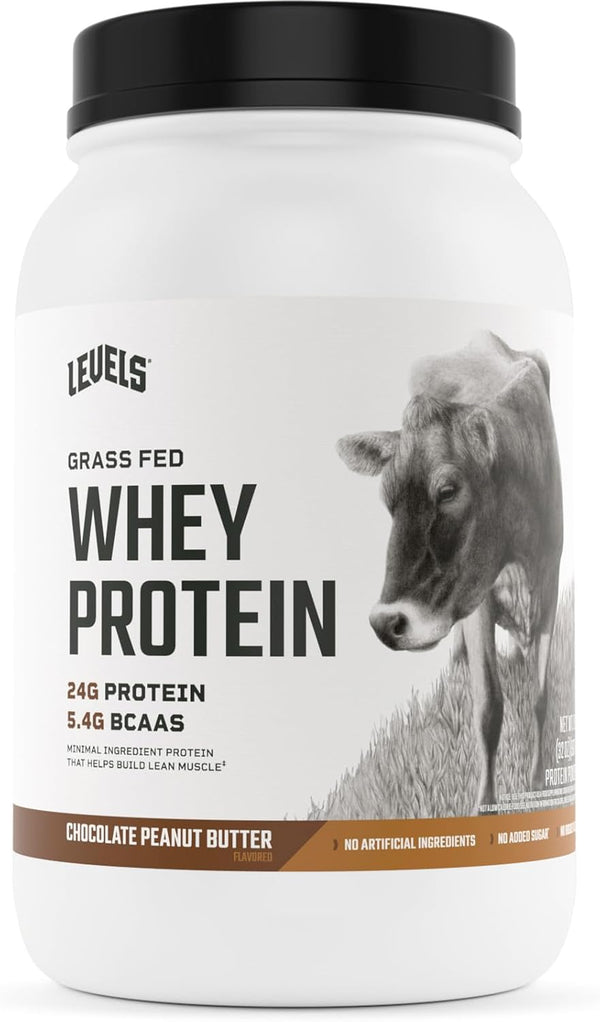 Levels Grass Fed Whey Protein Powder - No Artificials, 24G Protein, Chocolate Peanut Butter, 2LB