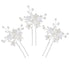 Wedding Hair Pins (3 Pcs) - Elegant Pearl Floral Crystal Accessories for Bridal Women, Silver