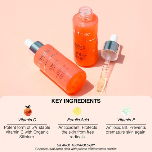 Infinitek Paris Vitamin C Face Serum, Hydrating Brightening Antioxidant Skincare with Hyaluronic Acid