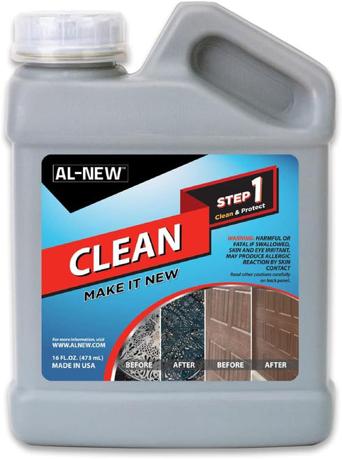 AL-NEW Step 1 Clean, Cleaning Solution for Outdoor Patio Furniture, Garage Doors, 16 Ounce