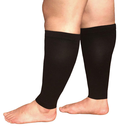 Runee Extra Wide Calf Compression Sleeve - Leg Support for Wide Calves, Relief from Swelling & Varicose Veins (Black)