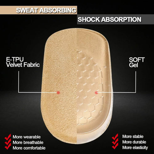 Ailaka 2 Pairs Gel Height Increase Insole, Invisible Heel Lift Inserts, Elastic Shock Absorption Pads, 3 Heights for