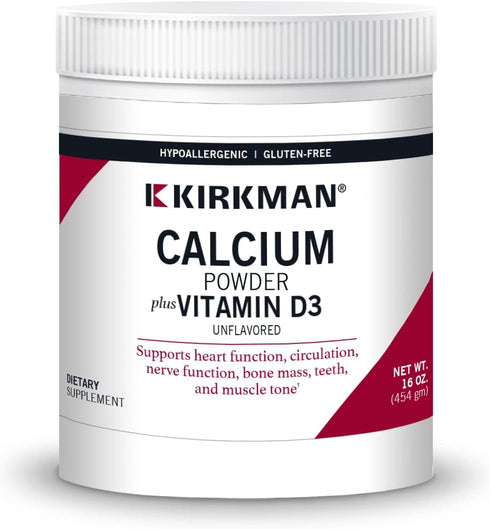 Kirkman – Purest Calcium with Vitamin D-3 – 454 gm – 16 oz Powder - Unflavored - Hypoallergenic