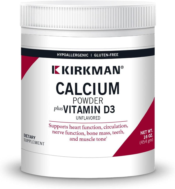 Kirkman – Purest Calcium with Vitamin D-3 – 454 gm – 16 oz Powder - Unflavored - Hypoallergenic