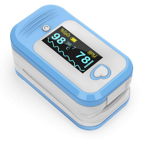 MED LINKET AM801 Pulse Oximeter Fingertip, 5 in 1 O2 Sat Monitor with SpO2, Temperature, PR, Perfusion Index, Alarm for