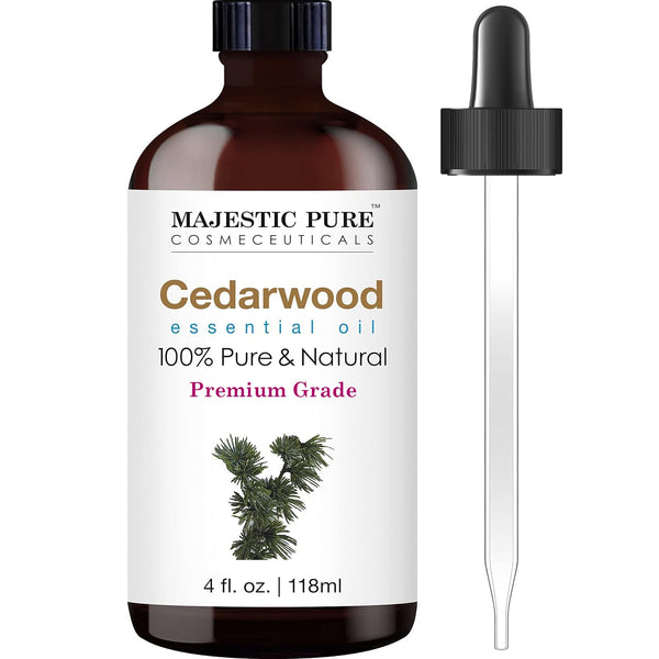 MAJESTIC PURE CEDARWOOD Essential Oil - 100% Pure and Natural, 4 Fl Oz for Hair Care and Aromatherapy