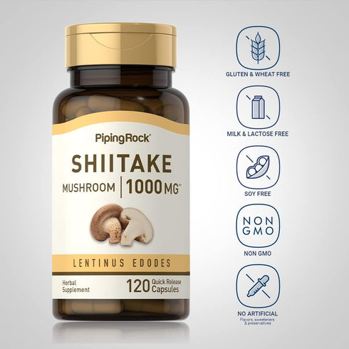 Piping Rock Shiitake Mushroom Extract, 1000 mg, 120 Capsules, Lentinus Edodes Herbal Supplement, Non-GMO, Gluten Free