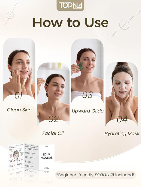 tophld Gua Sha Facial Tool Jade Guasha Tool for Face, Neck & Body Gua Sha Tool for Lymphatic Drainage, Puffiness