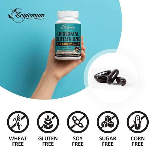 2400 MG Liposomal Glutathione Softgels, 60 Softgels - Max Absorption, Active L-Glutathione, with Hyaluronic Acid
