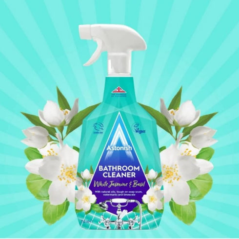 Astonish Streak Free Foaming Bathroom Cleaner Spray, 3 Pack, 750 ml, White Jasmine & Basil Scent, Deep Cleaning