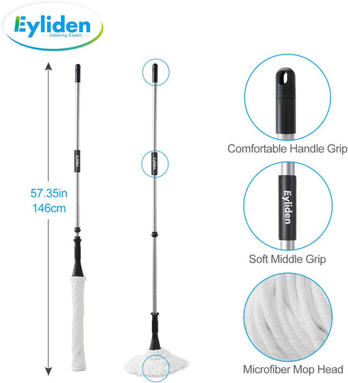 Eyliden Mop with 57.5 inch Long Handle - 2 Reusable Heads, Easy Wringing Twist Mop for Floor Cleaning, Commercial
