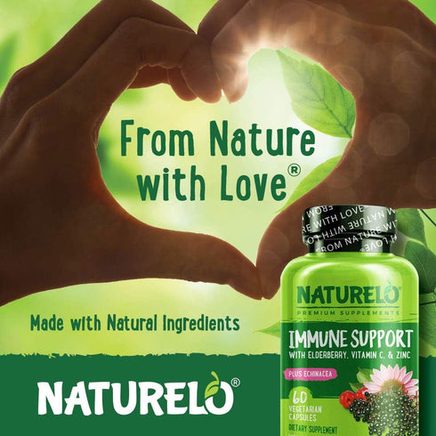 NATURELO Immune Support – Vitamin C, Elderberry, Zinc, Echinacea – Natural Immunity Boost Twin Pack, 120 Vegan Capsules