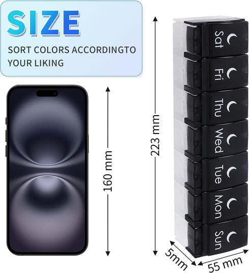 sneovvin 7 XL Large Weekly Pill Organizer, Day AM PM Pill Case with Compartment for Fish Oils, Travel-Friendly Medicine