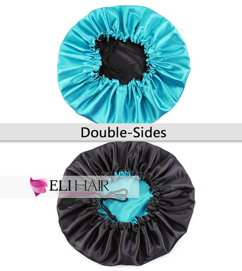 Stain Bonnet Silky Adjustable Satin Sleep Cap for Night Sleeping Hair Bonnet, Reversible Peacock Blue/Black