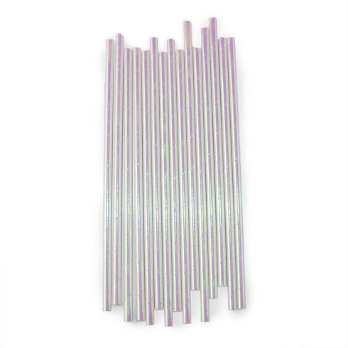 Foil Iridescent Pink Pearl Cocktail Paper Straws, Disposable 7.75 Inches, Pack of 100 for Parties