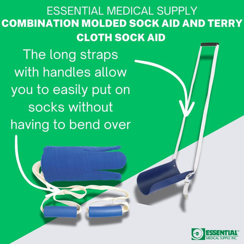 Package Essential Medical Supply Combination Molded Plastic Sock and Stocking Aid and Terry Cloth Sock Aid - Two Sock