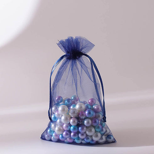 100 Pieces Navy Blue Organza Bags, 5x7 Inch Drawstring for Baby Shower, Christmas, Party Favor, Wedding
