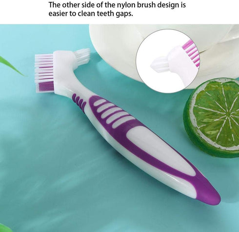 ZJchao Toothbrush, 2pcs Double-Sided Oral Care Denture Cleaning Brush, Portable Brushes for Household Effective Cleaning