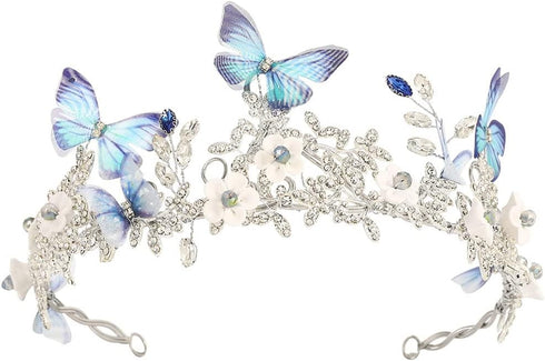 Unicra Silver Butterfly Tiaras and Crowns Leaf Queen Rhinestone Bridal Wedding Tiara Hair Accessories for Women and