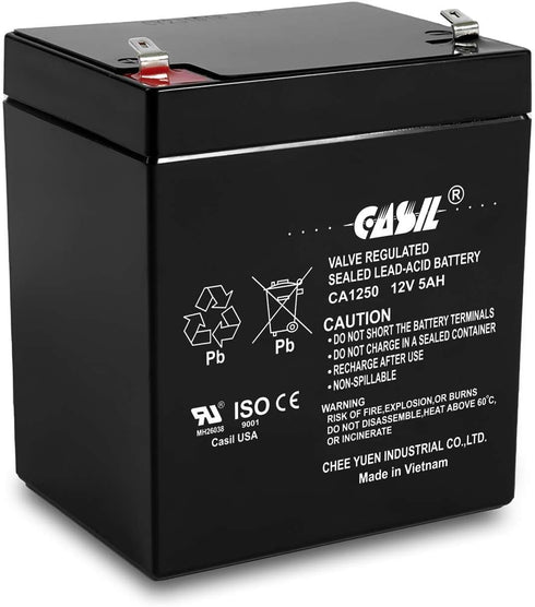 Casil 12V 5Ah SLA AGM VRLA Rechargeable Battery for Alarms, Security, Garage Door Openers, Chamberlain, Genie,