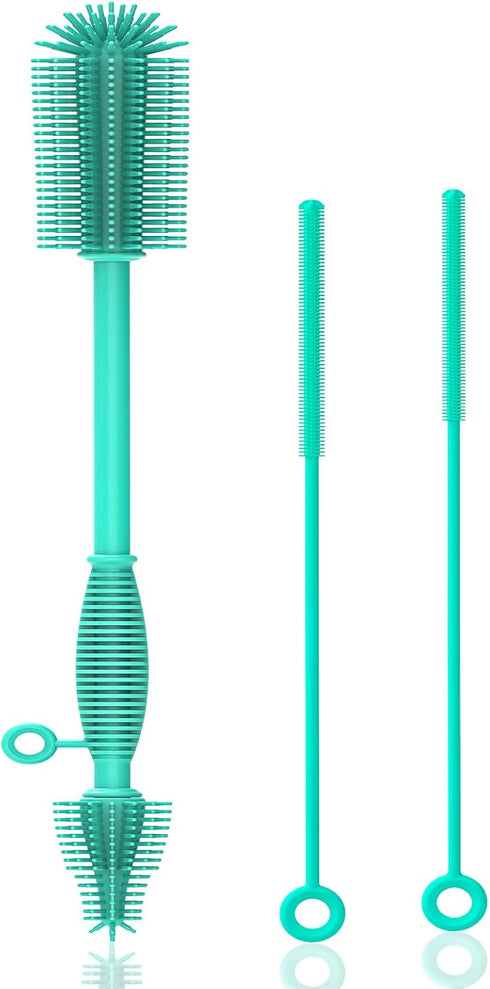 Silicone Bottle Brush and Straw Cleaner Set, Soft Baby Bottle Cleaner, Bendable Straw Cleaning Brush, Long Handle