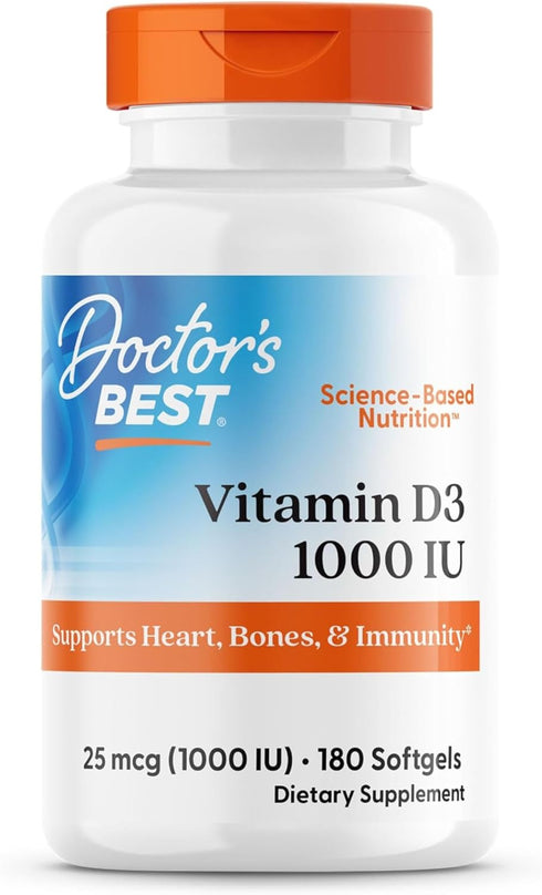 Doctor's Best Vitamin D3 1000 IU Softgel Capsules, 180 Count
