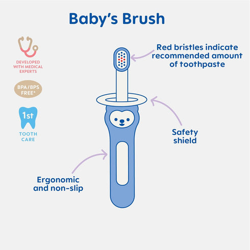 MAM Baby Toothbrushes - 2 Baby's Brushes and 1 Safety Shield, Interactive App for Boys 6+ Months, Blue