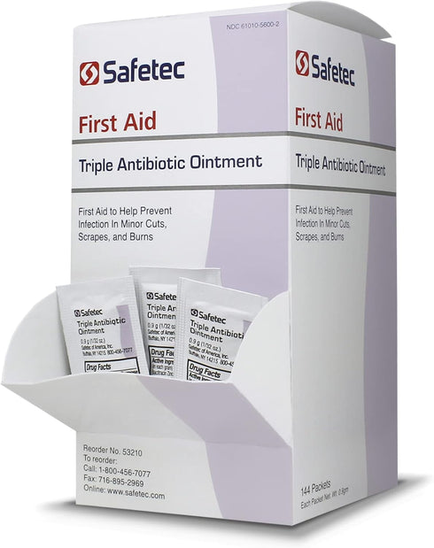Safetec Triple Antibiotic Ointment .9 g Pouch (144 Count Box) for First Aid on Minor Cuts, Scrapes, and Burns