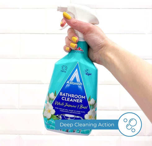 Astonish Streak Free Foaming Bathroom Cleaner Spray, 3 Pack, 750 ml, White Jasmine & Basil Scent, Deep Cleaning