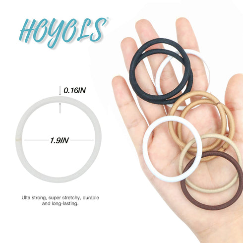Hoyols 50 Count Ponytail Holders - No Metal Braided Hair Bands for Thick Fine Curly Hair, Elastic Thick Tie (White, 4mm)