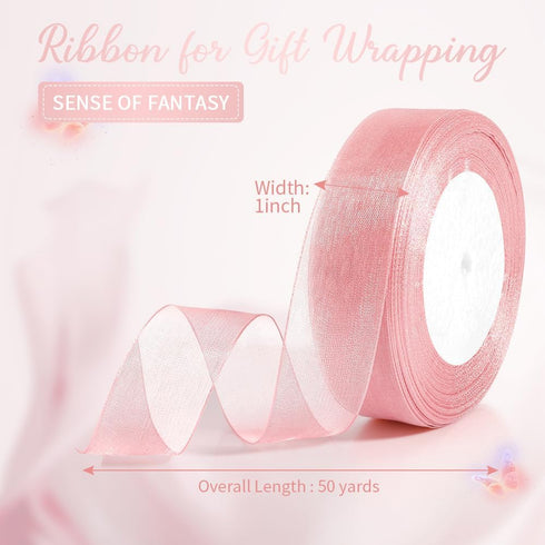 Pink Ribbon for Flower Bouquet 1 Inch 50 Yards Sheer Mothers Day Gift Basket Ribbon Tulle Ribbon for Gift Wrapping Ribbons for Crafts Ribbon for Hair Thin Ribbon for Wedding Decorations Party by FlexiTonic
