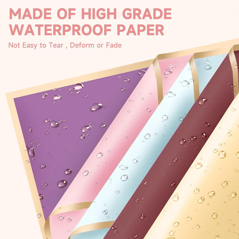REAXYZNN 235 Pcs Flower Bouquet Wrapping Paper Waterproof Bouquet Wrapping Paper for DIY Craft, Florist Supplies with Bouquet Pin Butterfly Decoration Ribbons Greeting Cards for Wedding Birthday Present (10 Colors)