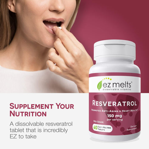EZ Melts Dissolvable Resveratrol Supplement, 150 mg, Sugar-Free, 1-Month Supply